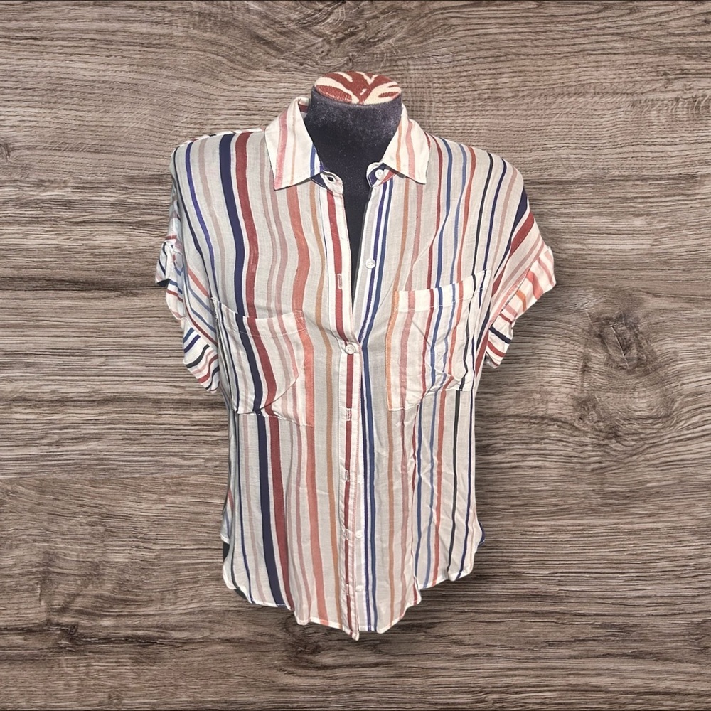 Bella Dahl Women’s Short Sleeve Striped Button Up Top Size XS